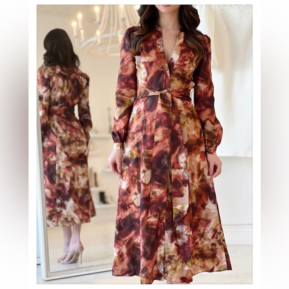 Marie Oliver Lillian Midi Shirt Dress in Vineyard Print Size 2 - Picture 2 of 14